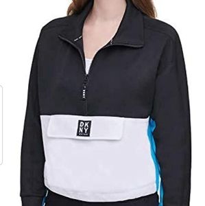 DKNY 1/2 Zip Pullover Sport Sweater Black /white